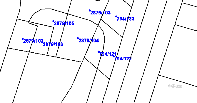 Parcela st. 794/121 v KÚ Hodonín, Katastrální mapa