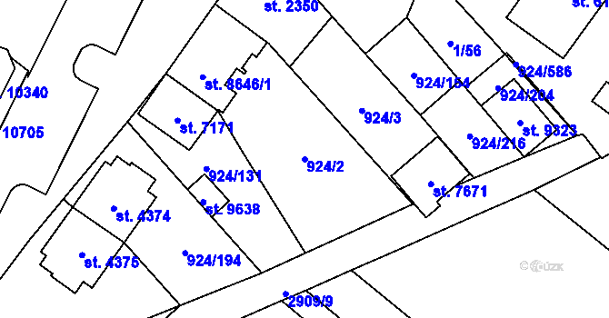 Parcela st. 924/2 v KÚ Hodonín, Katastrální mapa
