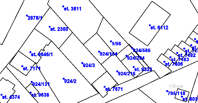 Parcela st. 924/154 v KÚ Hodonín, Katastrální mapa