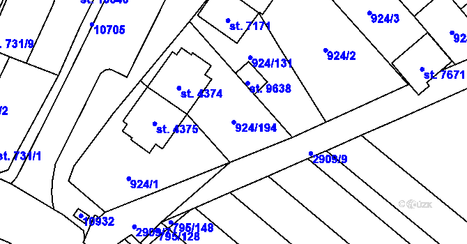 Parcela st. 924/194 v KÚ Hodonín, Katastrální mapa