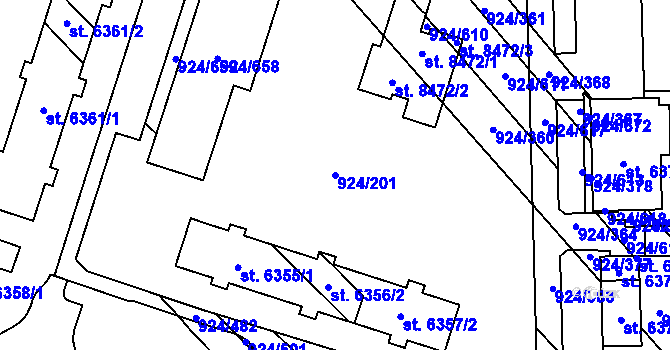 Parcela st. 924/201 v KÚ Hodonín, Katastrální mapa