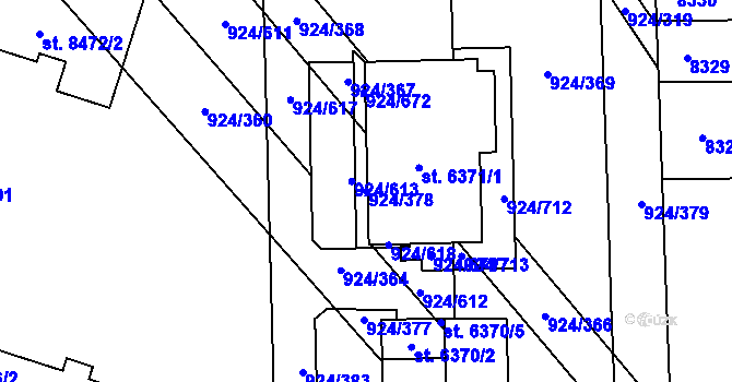 Parcela st. 924/378 v KÚ Hodonín, Katastrální mapa