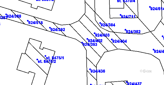 Parcela st. 924/393 v KÚ Hodonín, Katastrální mapa