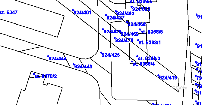 Parcela st. 924/425 v KÚ Hodonín, Katastrální mapa