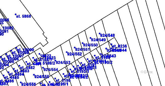 Parcela st. 924/550 v KÚ Hodonín, Katastrální mapa