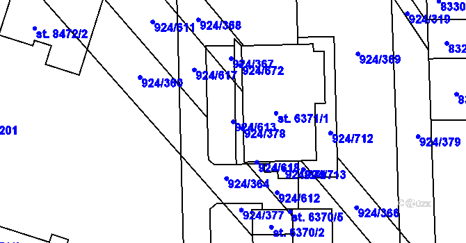Parcela st. 924/613 v KÚ Hodonín, Katastrální mapa