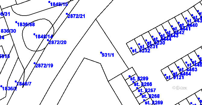 Parcela st. 931/1 v KÚ Hodonín, Katastrální mapa