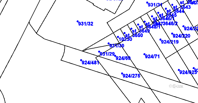 Parcela st. 931/29 v KÚ Hodonín, Katastrální mapa