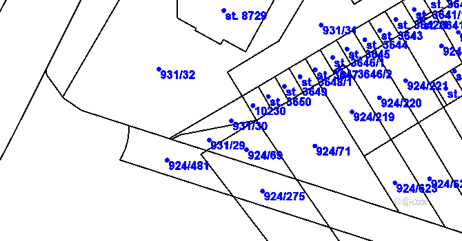 Parcela st. 931/30 v KÚ Hodonín, Katastrální mapa