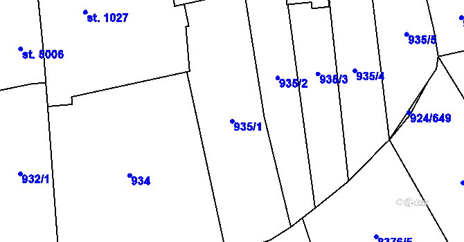 Parcela st. 935/1 v KÚ Hodonín, Katastrální mapa