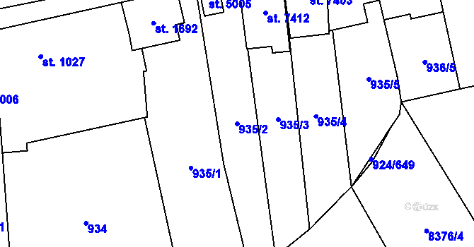 Parcela st. 935/2 v KÚ Hodonín, Katastrální mapa