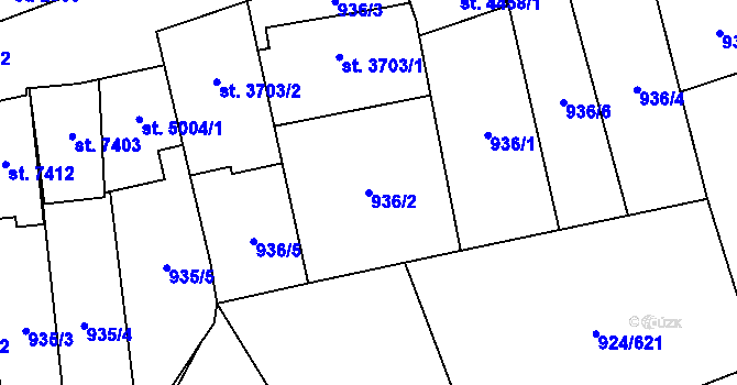 Parcela st. 936/2 v KÚ Hodonín, Katastrální mapa