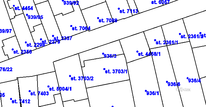 Parcela st. 936/3 v KÚ Hodonín, Katastrální mapa