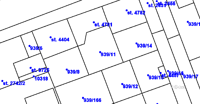 Parcela st. 939/11 v KÚ Hodonín, Katastrální mapa