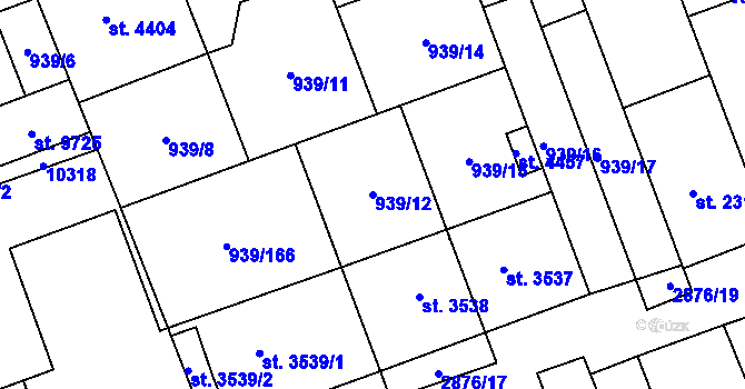 Parcela st. 939/12 v KÚ Hodonín, Katastrální mapa