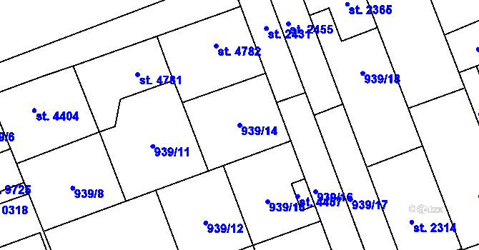 Parcela st. 939/14 v KÚ Hodonín, Katastrální mapa