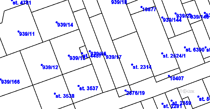 Parcela st. 939/17 v KÚ Hodonín, Katastrální mapa