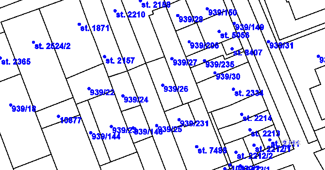 Parcela st. 939/26 v KÚ Hodonín, Katastrální mapa