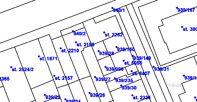 Parcela st. 939/28 v KÚ Hodonín, Katastrální mapa