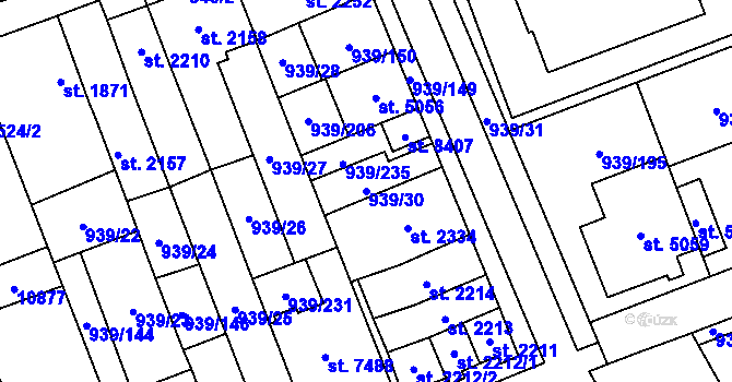 Parcela st. 939/30 v KÚ Hodonín, Katastrální mapa