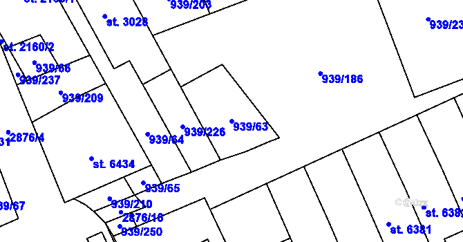 Parcela st. 939/63 v KÚ Hodonín, Katastrální mapa