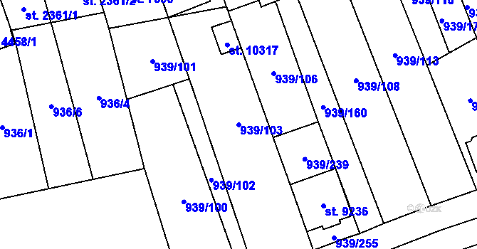 Parcela st. 939/103 v KÚ Hodonín, Katastrální mapa