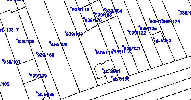 Parcela st. 939/114 v KÚ Hodonín, Katastrální mapa