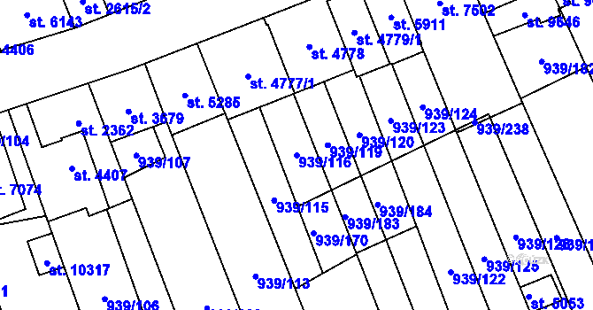 Parcela st. 939/116 v KÚ Hodonín, Katastrální mapa