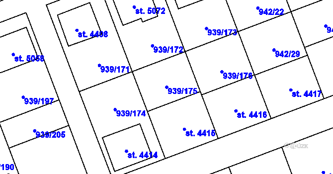 Parcela st. 939/175 v KÚ Hodonín, Katastrální mapa