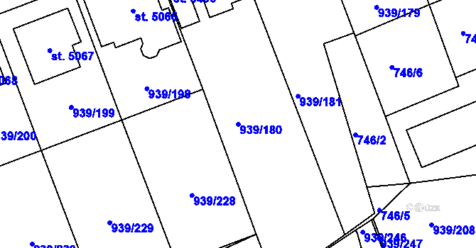 Parcela st. 939/180 v KÚ Hodonín, Katastrální mapa