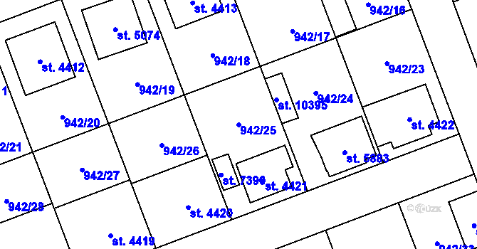 Parcela st. 942/25 v KÚ Hodonín, Katastrální mapa