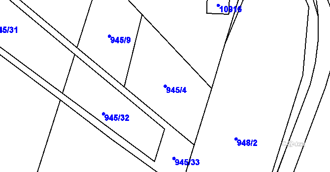 Parcela st. 945/4 v KÚ Hodonín, Katastrální mapa