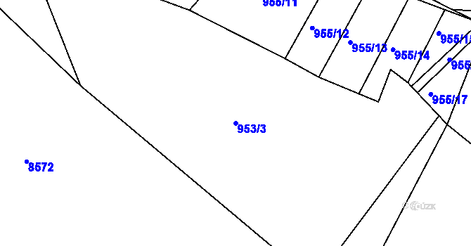 Parcela st. 953/3 v KÚ Hodonín, Katastrální mapa