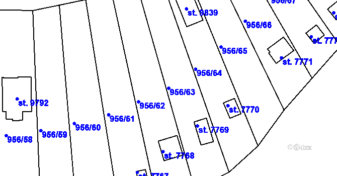 Parcela st. 956/63 v KÚ Hodonín, Katastrální mapa