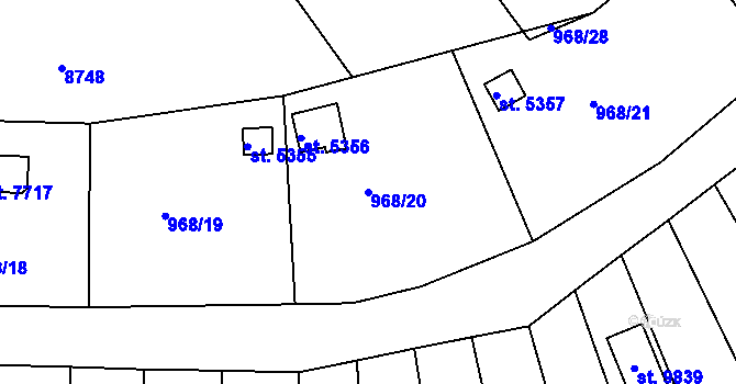 Parcela st. 968/20 v KÚ Hodonín, Katastrální mapa