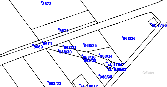 Parcela st. 968/25 v KÚ Hodonín, Katastrální mapa