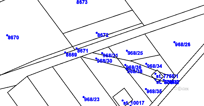 Parcela st. 968/31 v KÚ Hodonín, Katastrální mapa
