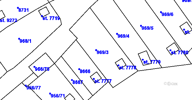 Parcela st. 969/3 v KÚ Hodonín, Katastrální mapa