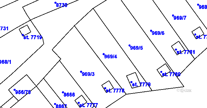 Parcela st. 969/4 v KÚ Hodonín, Katastrální mapa
