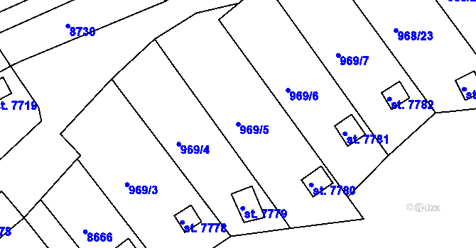 Parcela st. 969/5 v KÚ Hodonín, Katastrální mapa