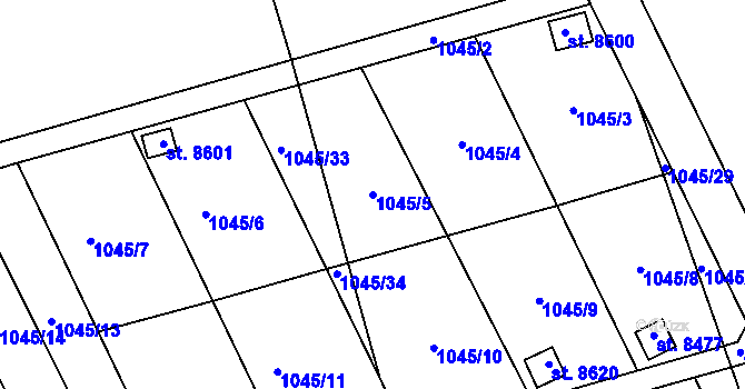 Parcela st. 1045/5 v KÚ Hodonín, Katastrální mapa