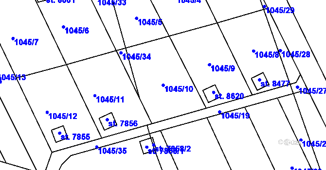 Parcela st. 1045/10 v KÚ Hodonín, Katastrální mapa