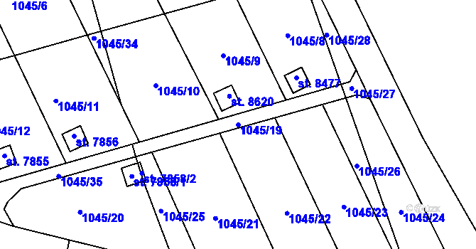 Parcela st. 1045/19 v KÚ Hodonín, Katastrální mapa