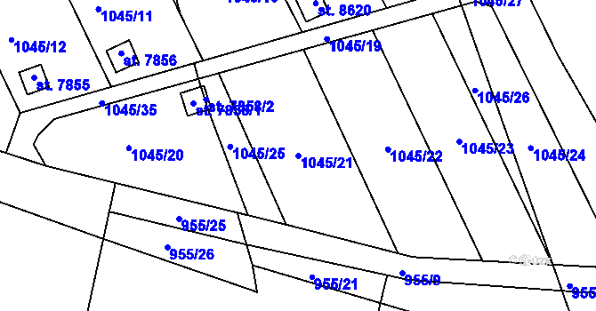 Parcela st. 1045/21 v KÚ Hodonín, Katastrální mapa