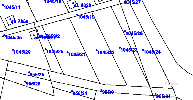 Parcela st. 1045/22 v KÚ Hodonín, Katastrální mapa
