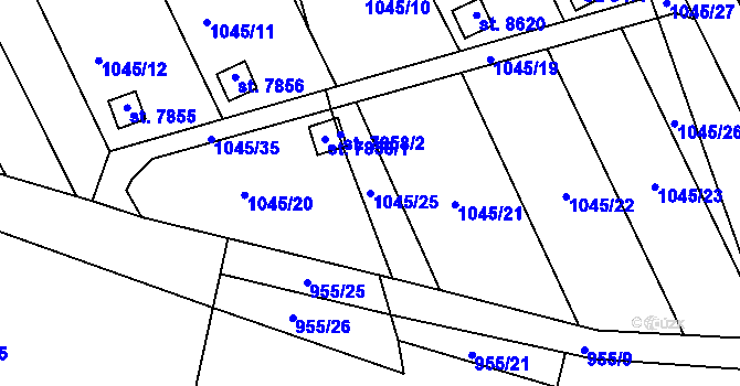 Parcela st. 1045/25 v KÚ Hodonín, Katastrální mapa