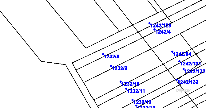 Parcela st. 1232/8 v KÚ Hodonín, Katastrální mapa