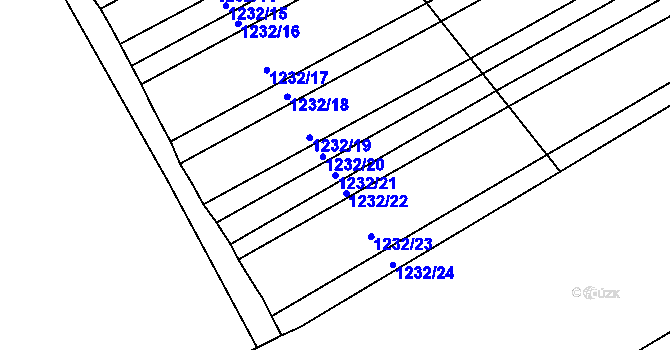 Parcela st. 1232/21 v KÚ Hodonín, Katastrální mapa