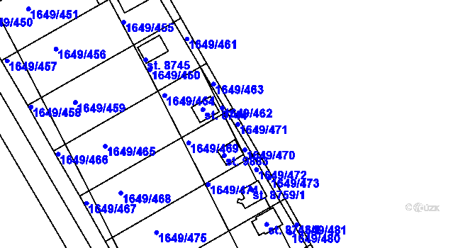 Parcela st. 1649/471 v KÚ Hodonín, Katastrální mapa