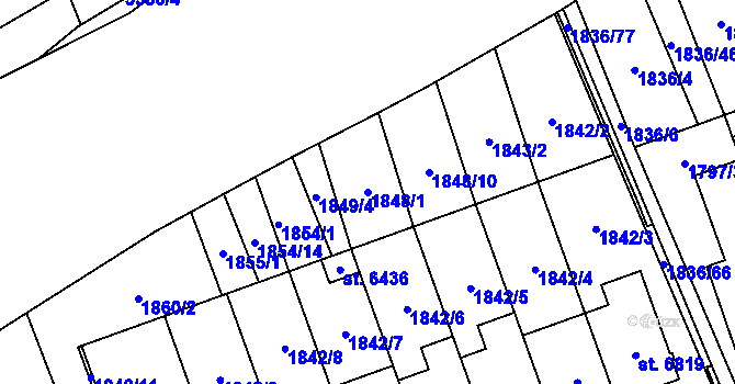 Parcela st. 1848/1 v KÚ Hodonín, Katastrální mapa